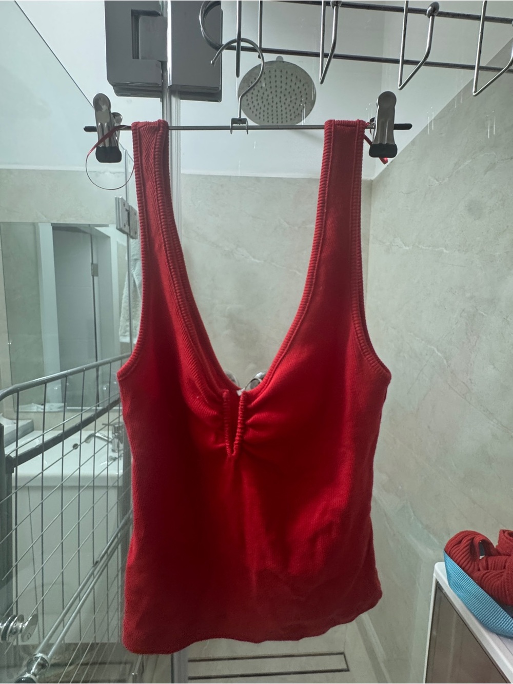 Red Ruched V-Neck Tank Top Zara NWT
